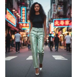 NA-KD Brand Metallic /Shiny Mint Green Straight Leg Jeans Size 36